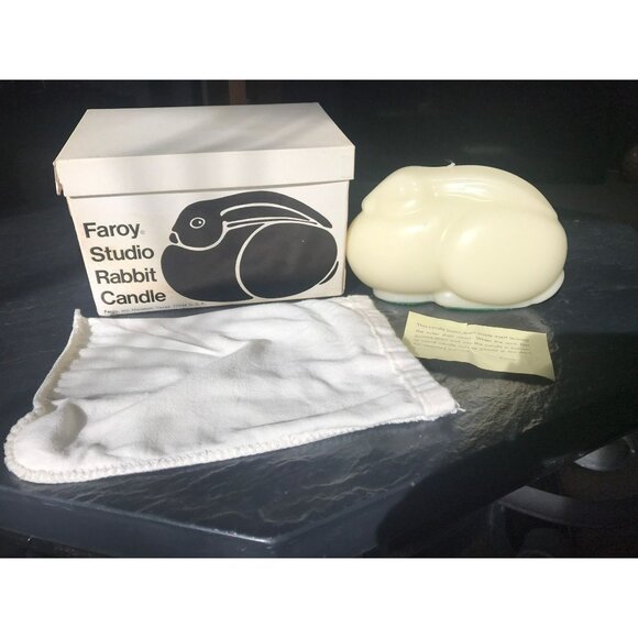 Vintage Faroy Studio Rabbit Candle Ivory Bunny Easter White Pouch Instructions - Picture 1 of 10